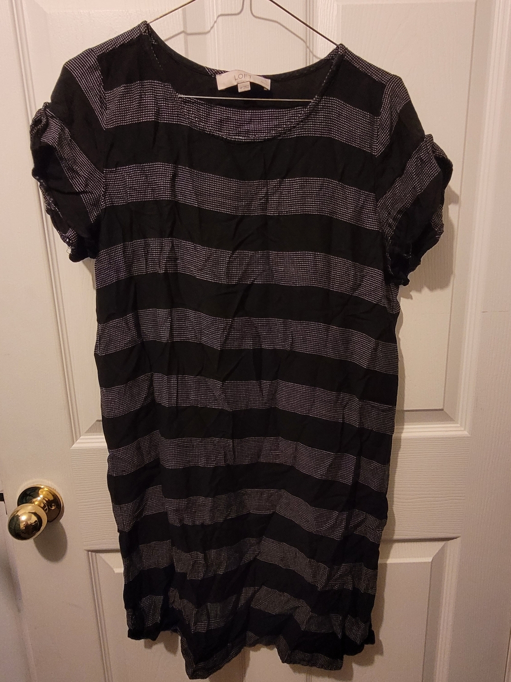 LOFT Striped Short Sleeve Tunic Dress - Black & Gray